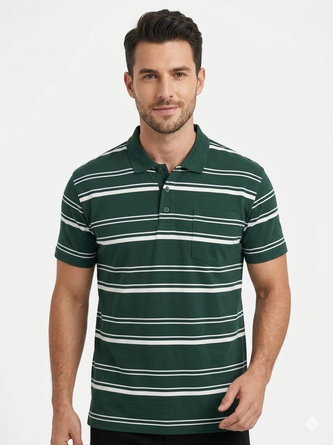 חולצה פולו פסים גבר M-3XL (ירוק)