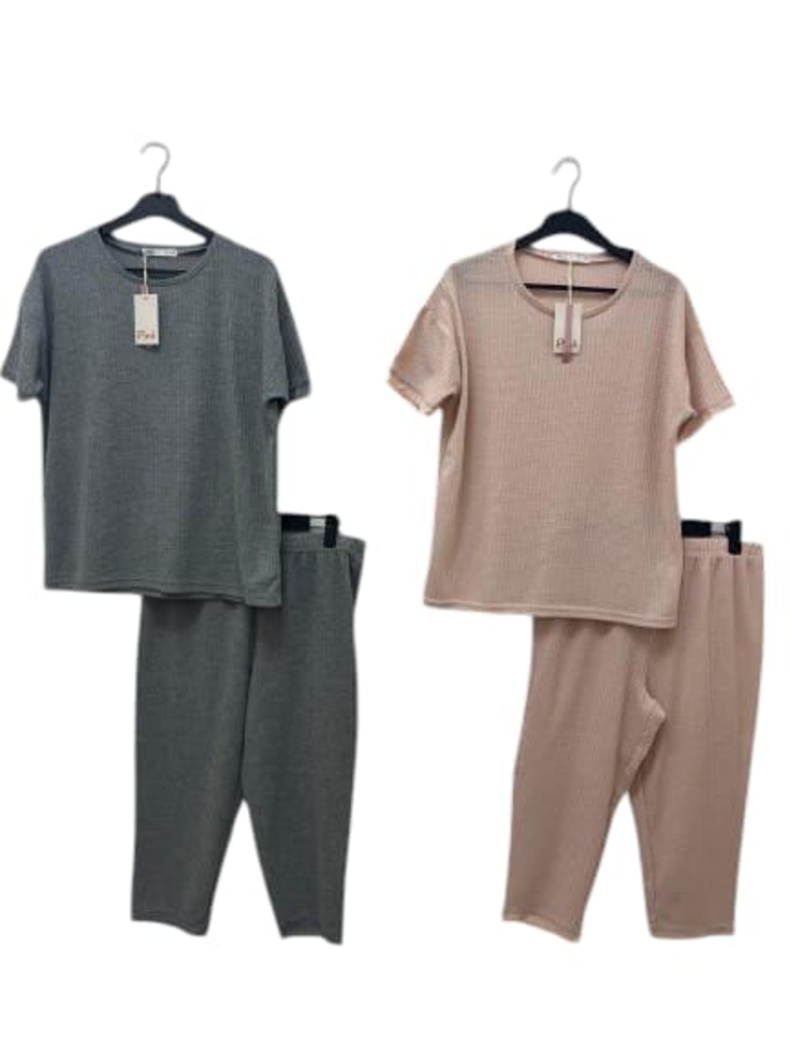 פיג'מה PINK מכנס 7/8 בד וופל S-XL נשים (אפור/ורוד)
