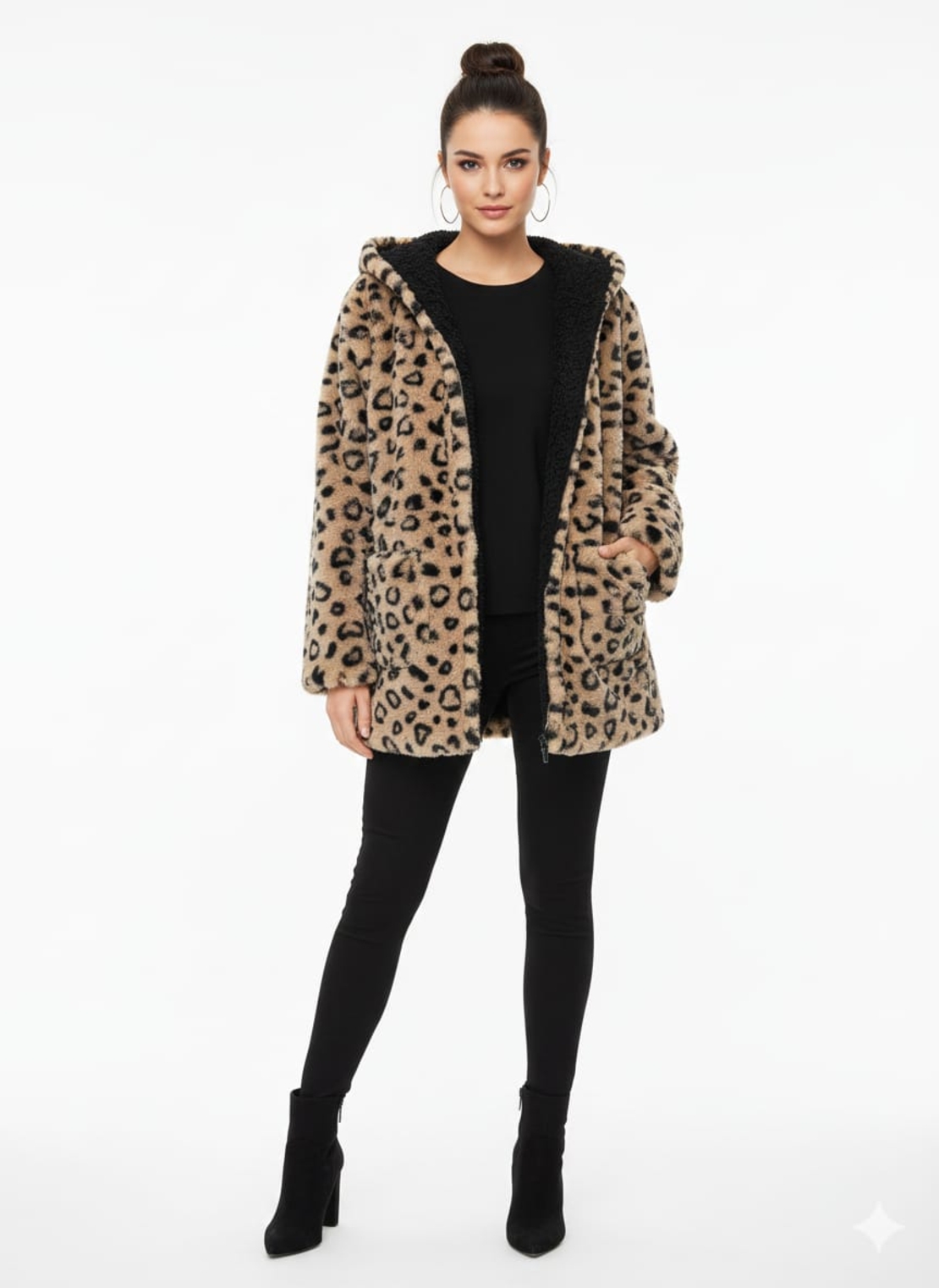 ג'קט קפוצ'ון פרווה מדוגם ONE SIZE נשים (אופוויט)