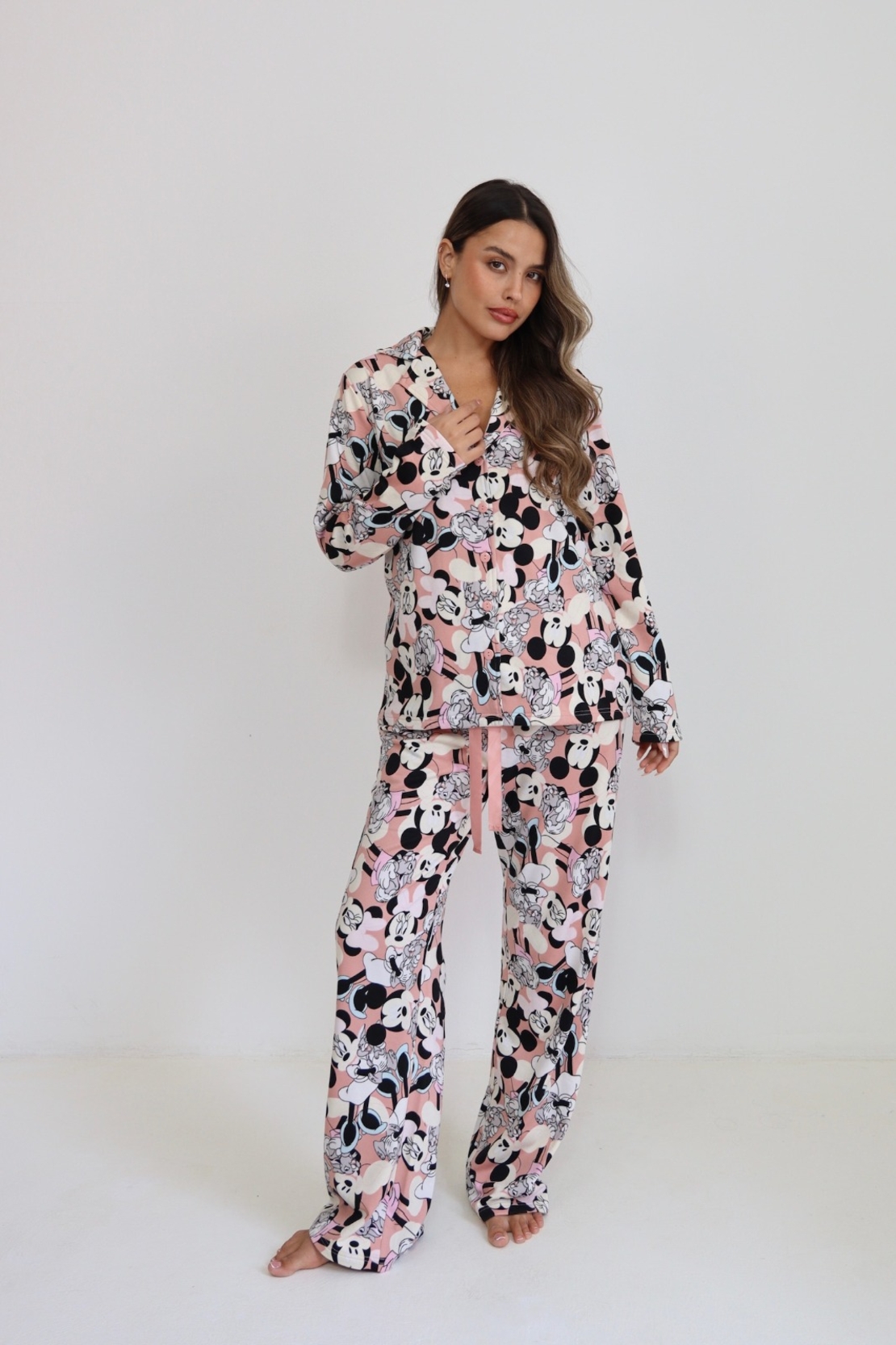 פיג'מה מכופתרת DELTA מיני מאוס ורוד S-XL נשים