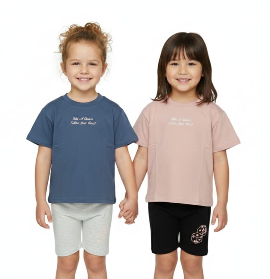 חליפה קיץ מדוגמת 2-10 בנות (כחול/ורוד עתיק)