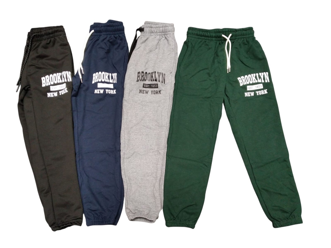 מכנס פרנץ' טרי מעבר ארוך מדוגם (שחור/ירוק/כחול/אפור) 8-18Y בנים