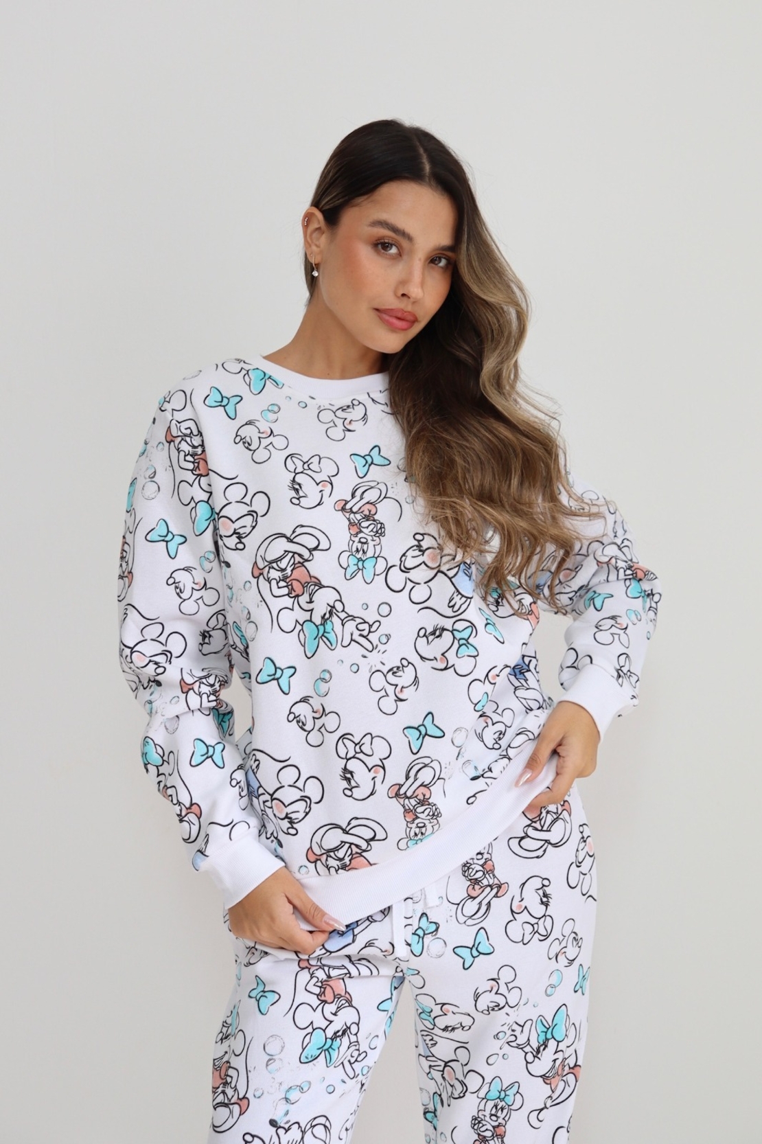 פיג'מה פוטר DELTA נשים XS-XL מיני מאוס לבן צבעוני