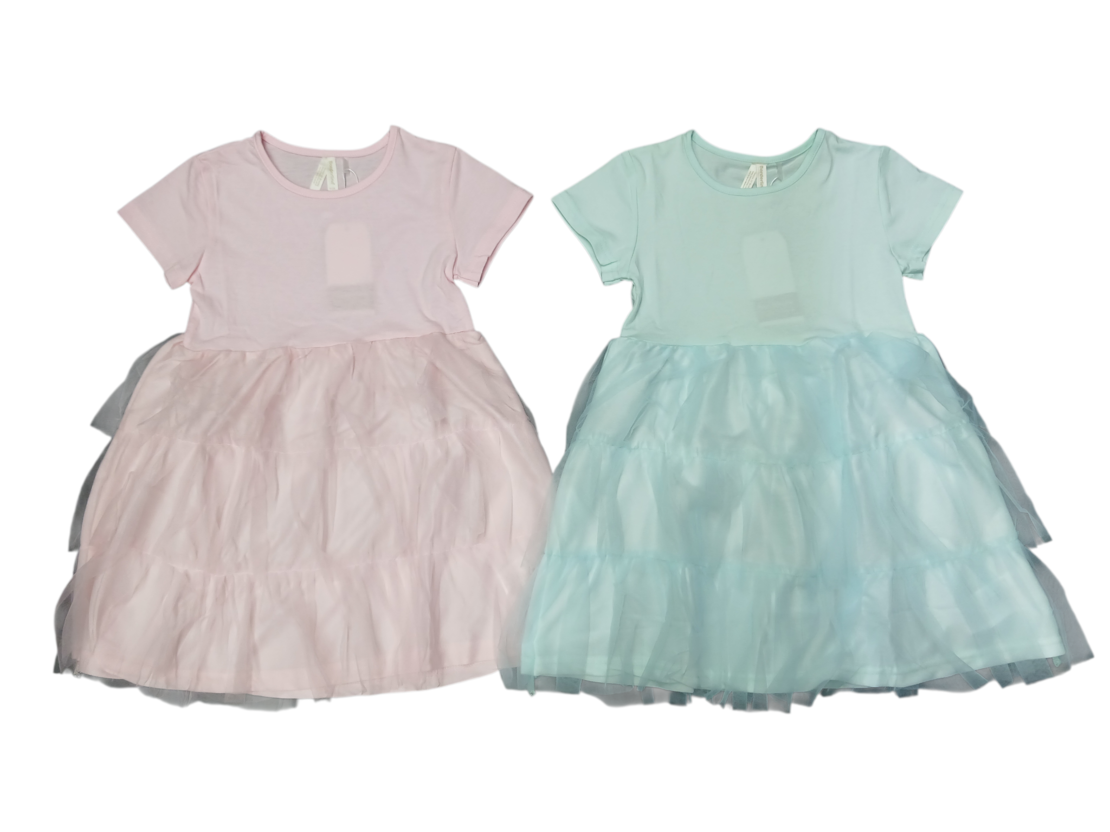 שמלה קיץ לייקרה- טול 4-10 בנות (ורוד/טורקיז)