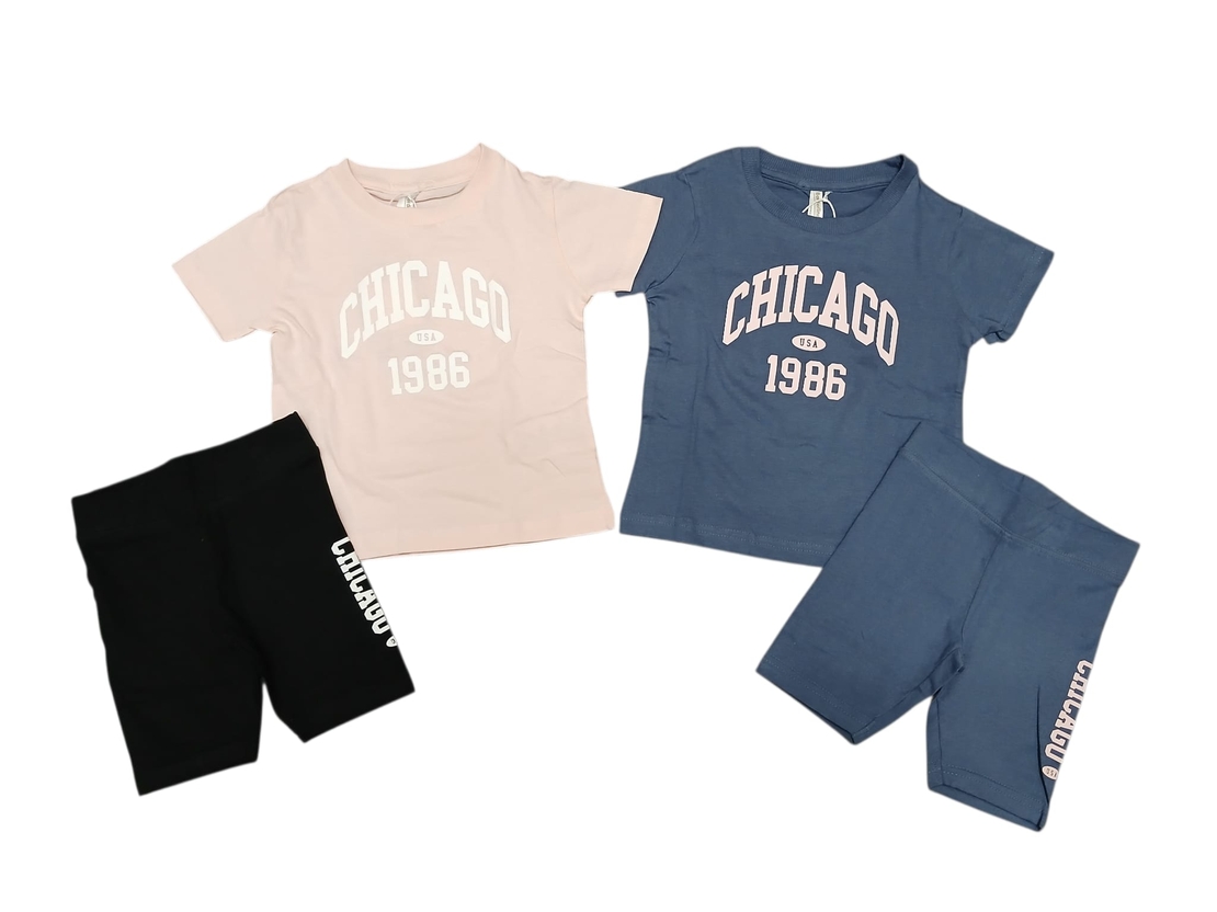 חליפה קיץ מדוגמת 2-10 בנות (כחול/ורוד)