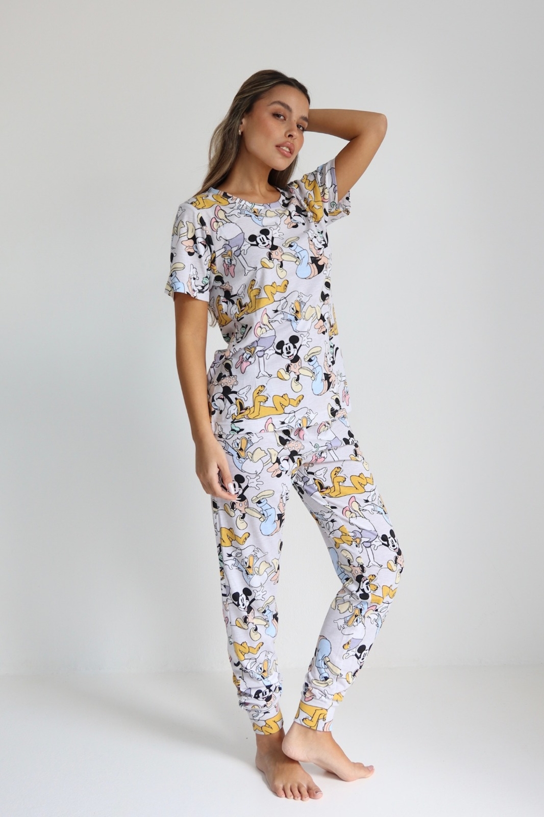 פיג'מה DELTA שרוול קצר מכנס ארוך XS-XL נשים מיקי מאוס וחברים
