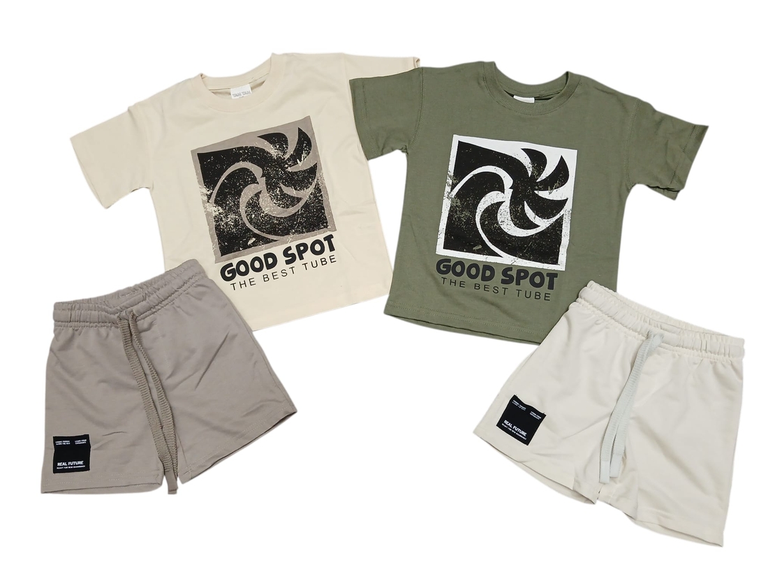 חליפה קיץ מדוגמת 2-8 בנים (ירוק/צהוב)