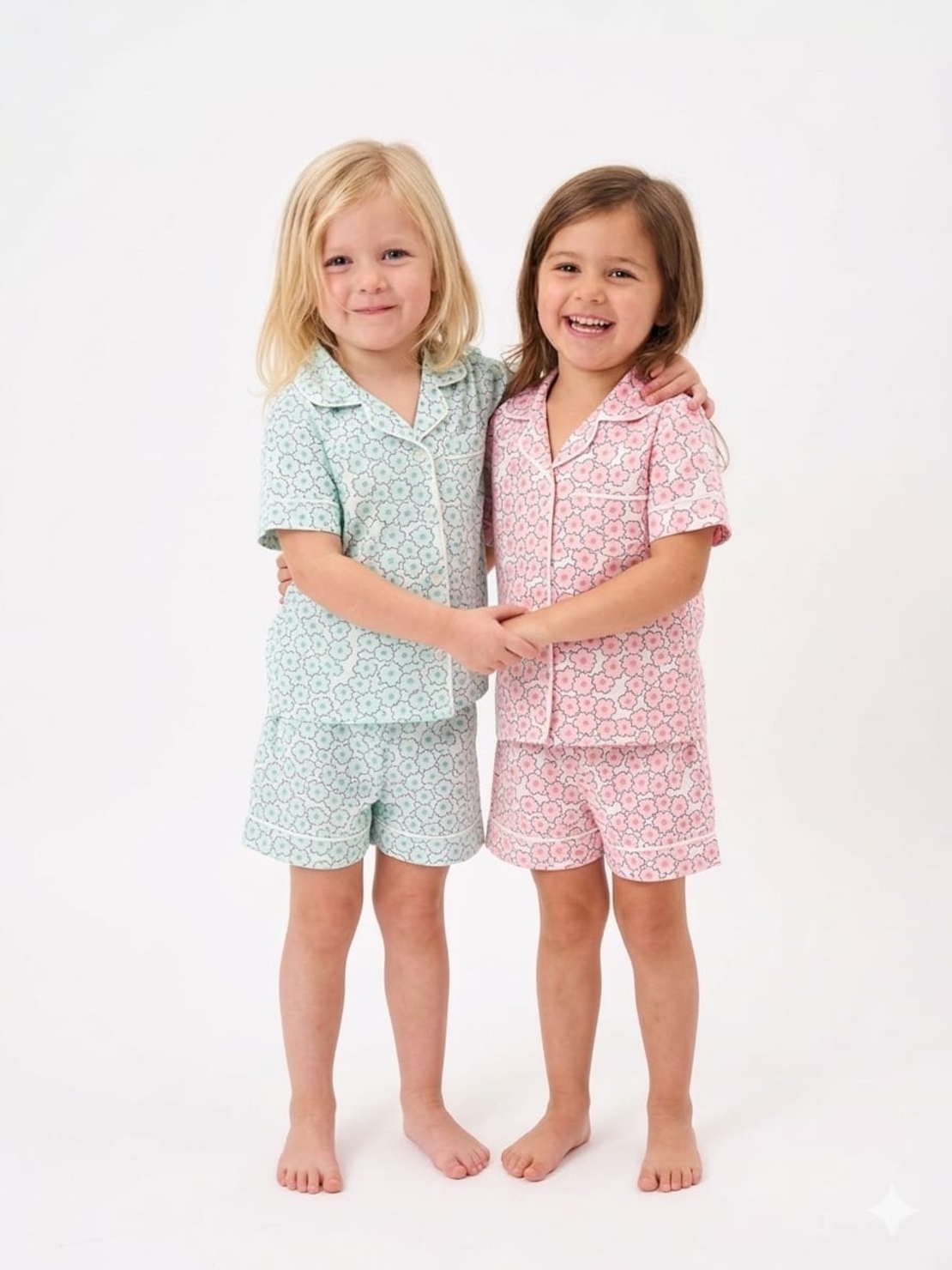 פיג'מה קיץ מכופתרת 2-12 בנות (תכלת/ורוד)