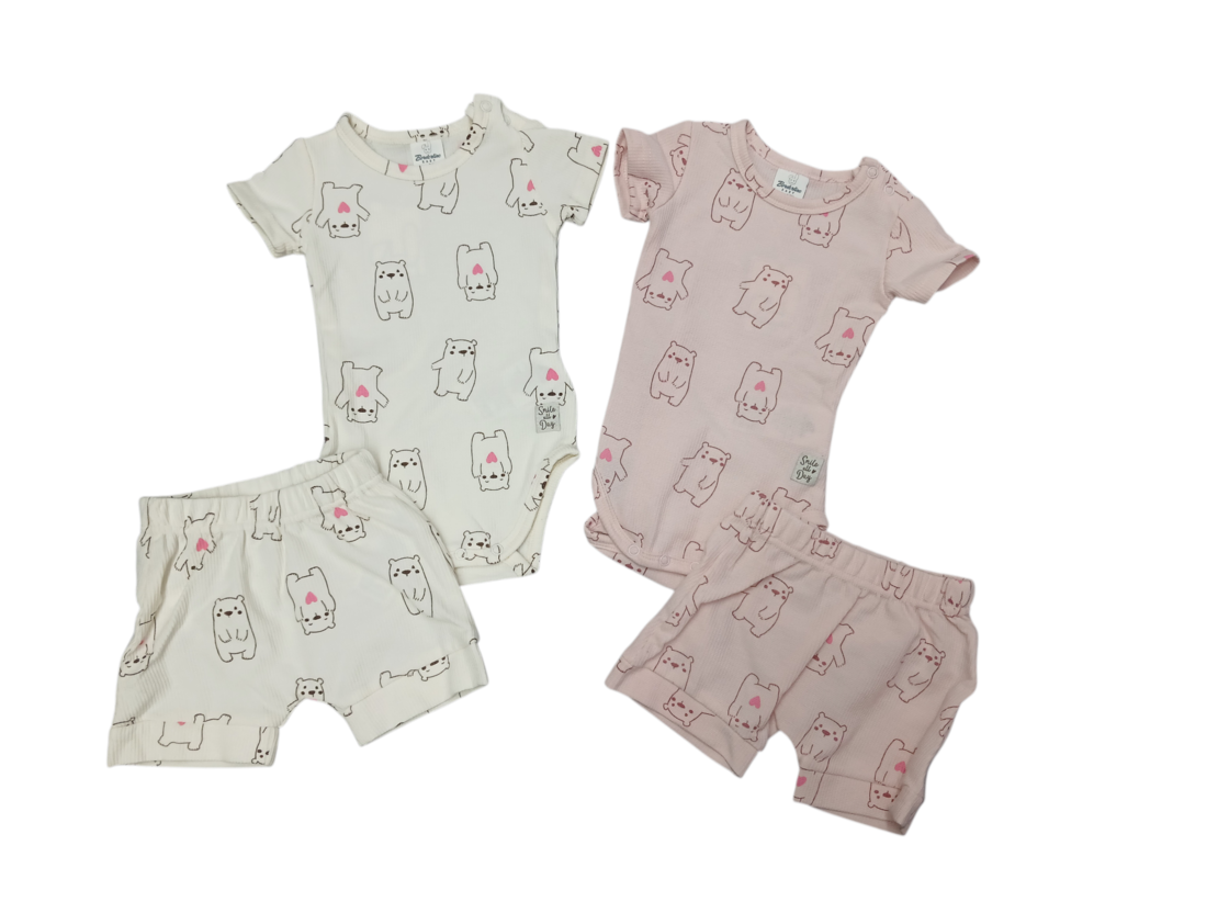 חליפה קיץ בגד גוף בד וופל 3-24M (ורוד/מנטה/שמנת/אפרסק)