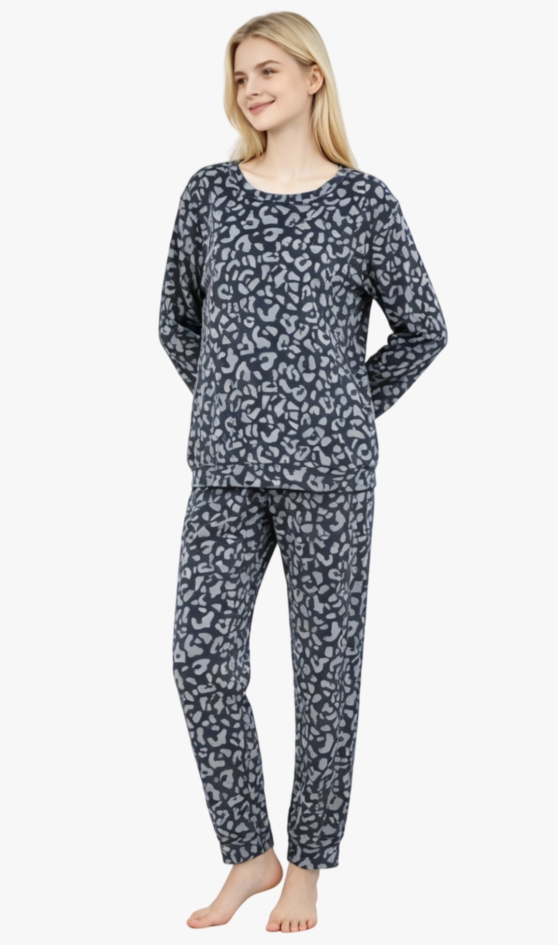 פיג'מה קטיפה מדוגמת S-XXL נשים (שחור)