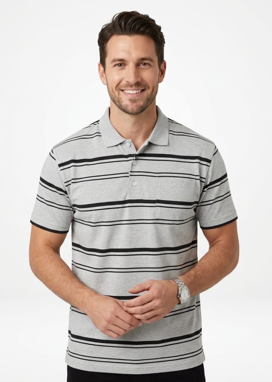 חולצה פולו פסים גבר M-3XL (אפור)