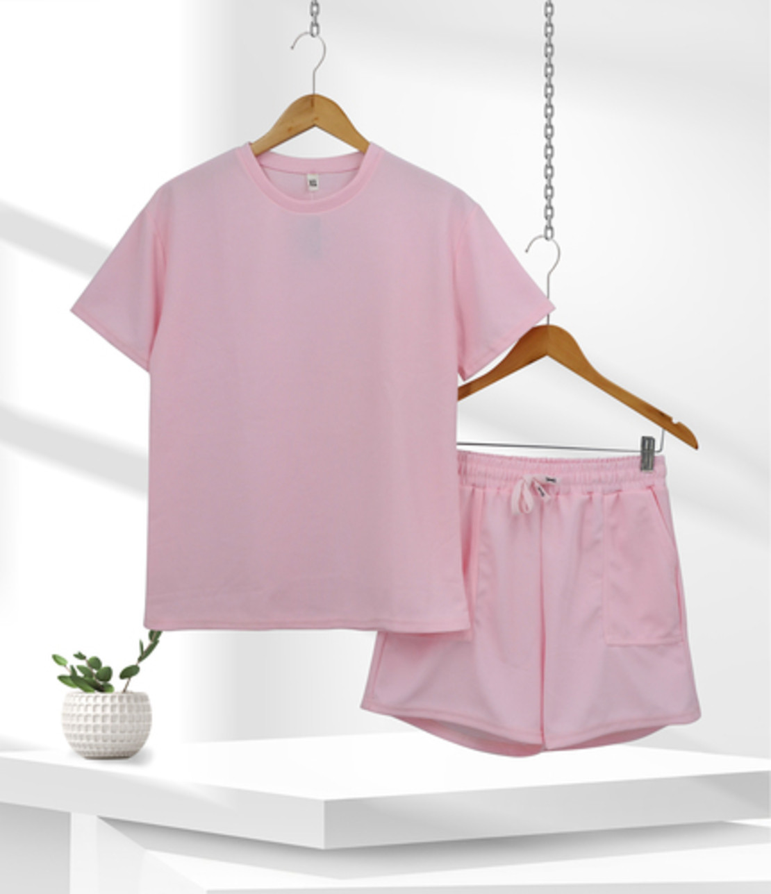 חליפה בד וופל חלקה S-XXL נשים (ורוד)