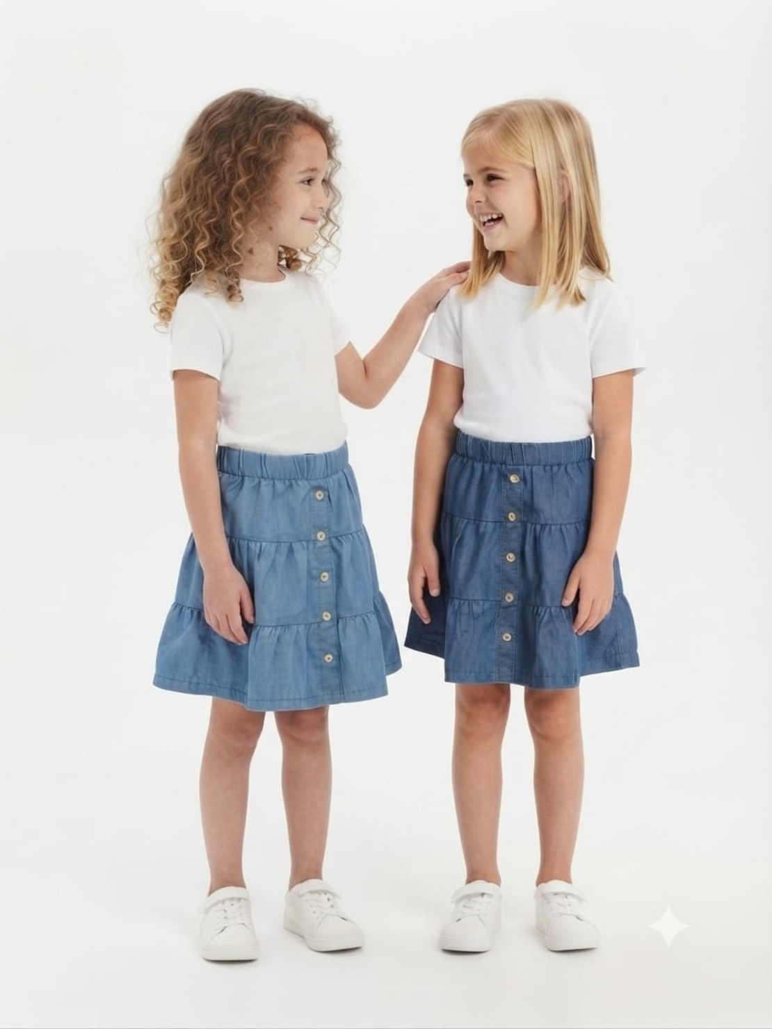 חצאית בד דמוי ג'ינס 2-8 בנות (כחול/תכלת)