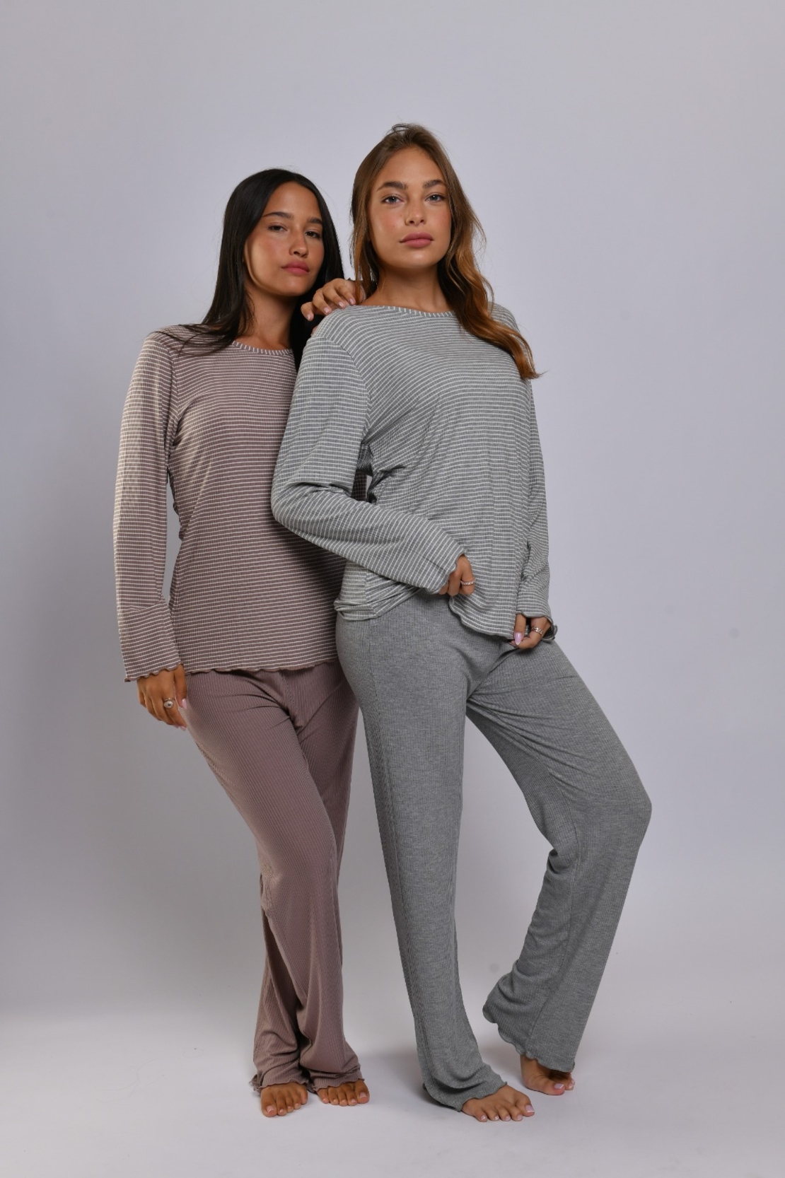 פיג'מה ויסקוזה פסים LAMBADA נשים S-XL (אפור/שחור/חום)