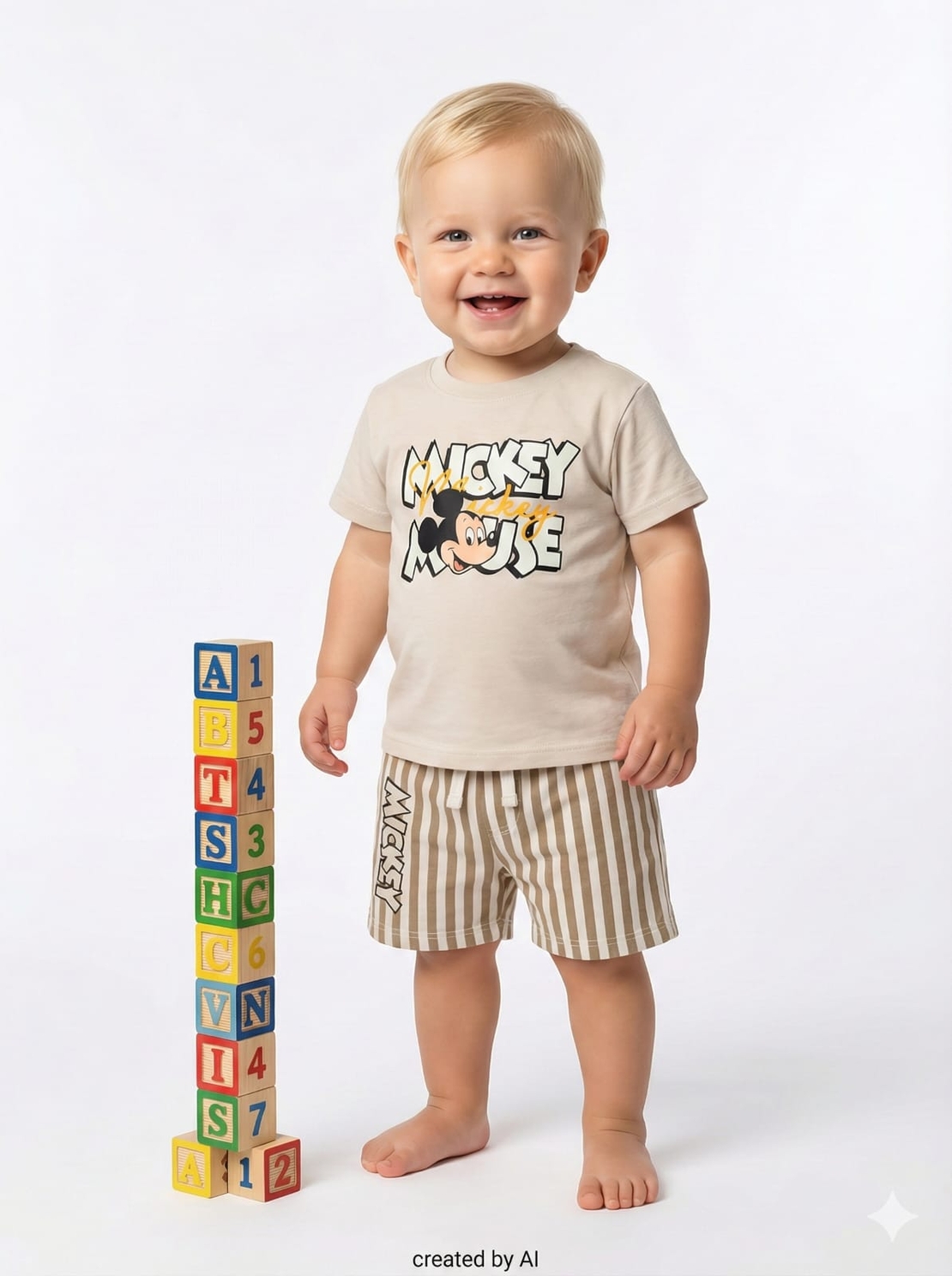 חליפה DELTA קיץ 3-24M תינוקות בנים מיקי מאוס אופוויט פסים