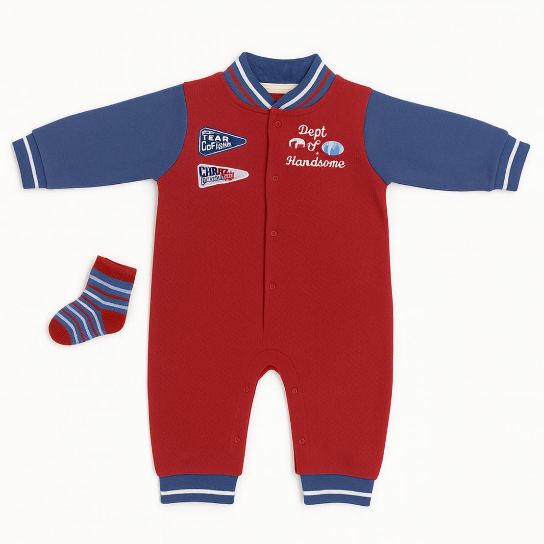 סט 2 חלקים אוברול וגרביים 0-9M תינוקות בנים (אדום)