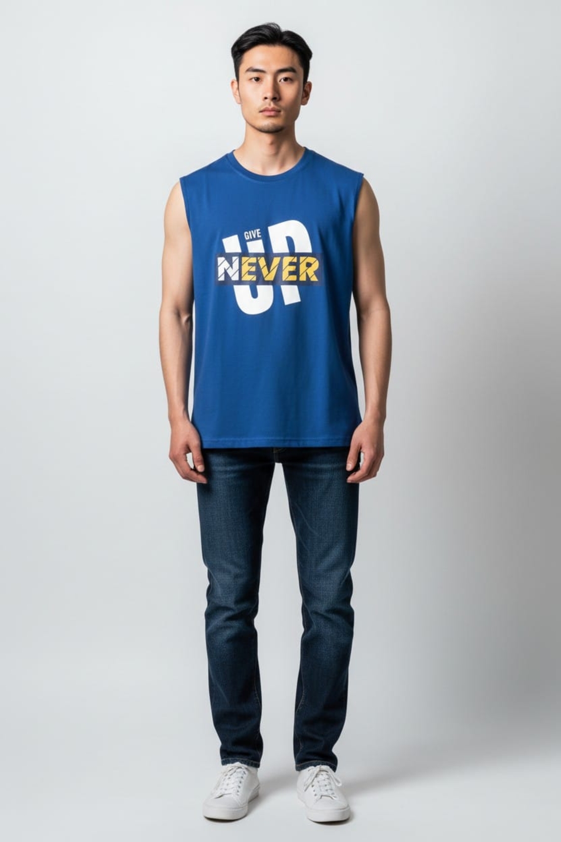 חולצה ללא שרוול 100% כותנה M-XXL גבר (כחול)