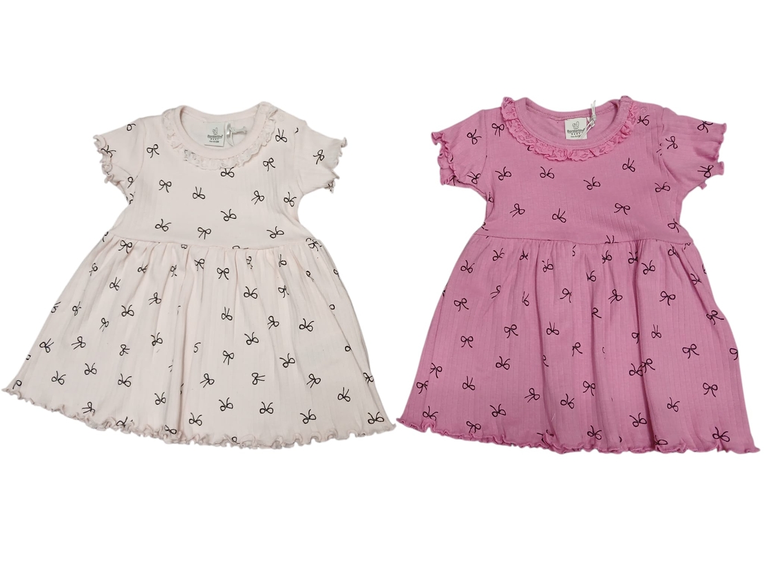 שמלה קיץ בד ריב 6-24M תינוקות בנות (ורוד/ורוד בהיר)