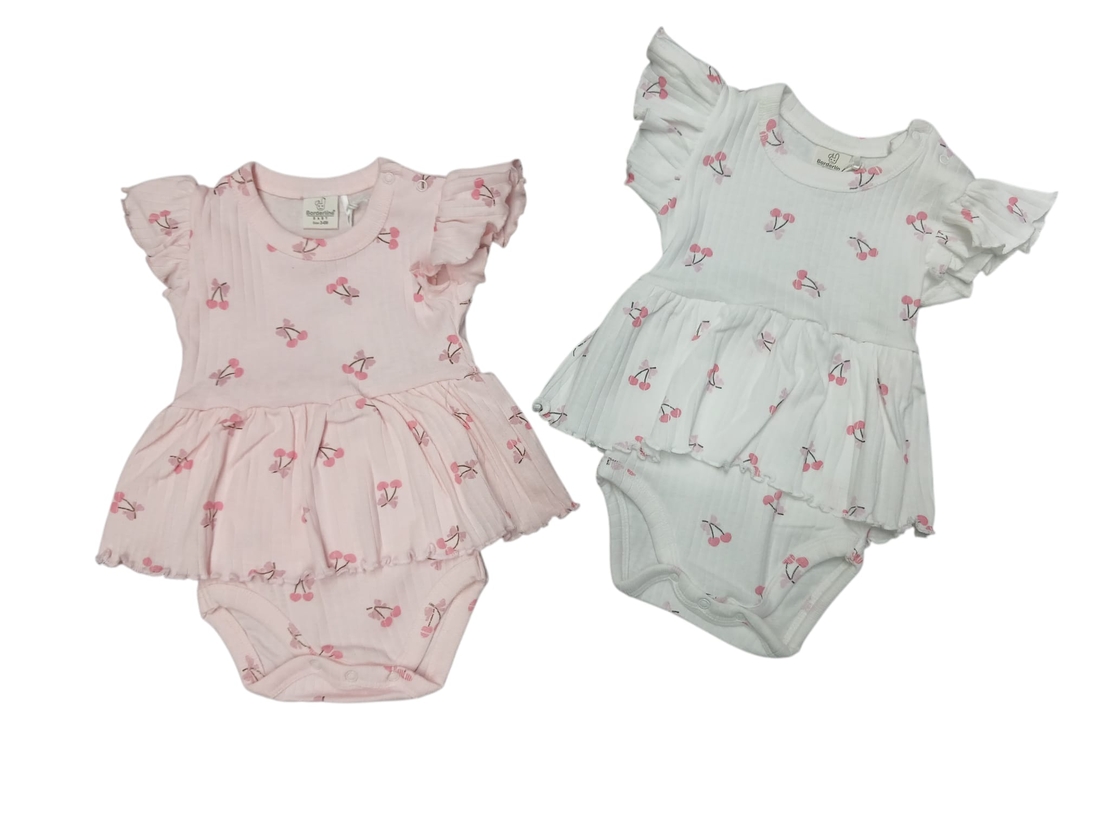 שמלה בגד גוף מדוגמת בד ריב 3-24M תינוקות בנות (לבן/מנטה/ורוד/אפור)