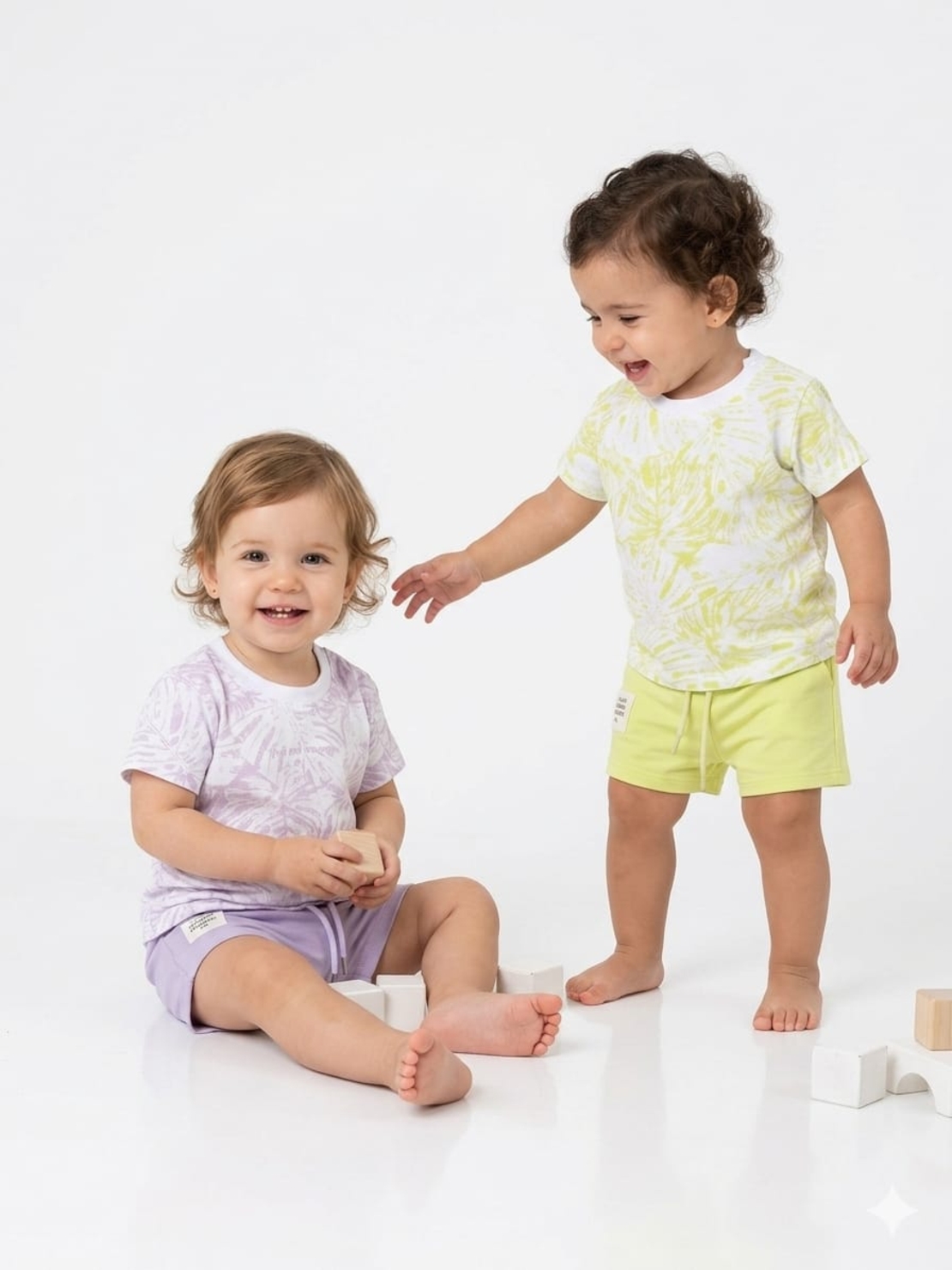 חליפה קיץ מדוגמת 12-24M תינוקות בנות (ירוק/סגול)