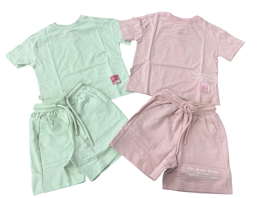 חליפה קיץ FILA מדוגמת 6-24M תינוקות בנות (ורוד/ירוק)