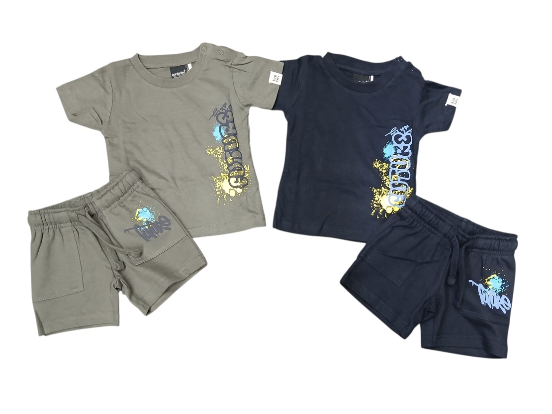 חליפה קיץ מדוגמת 6-24M תינוקות בנים (כחול/אפור)