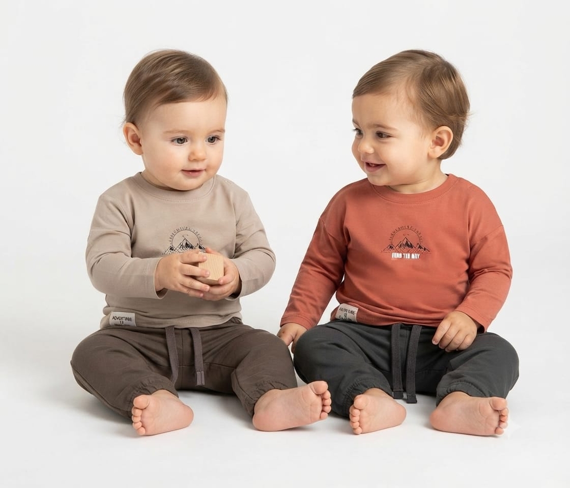 חליפה מעבר 12-24M תינוקות בנים (כתום/אופוויט)
