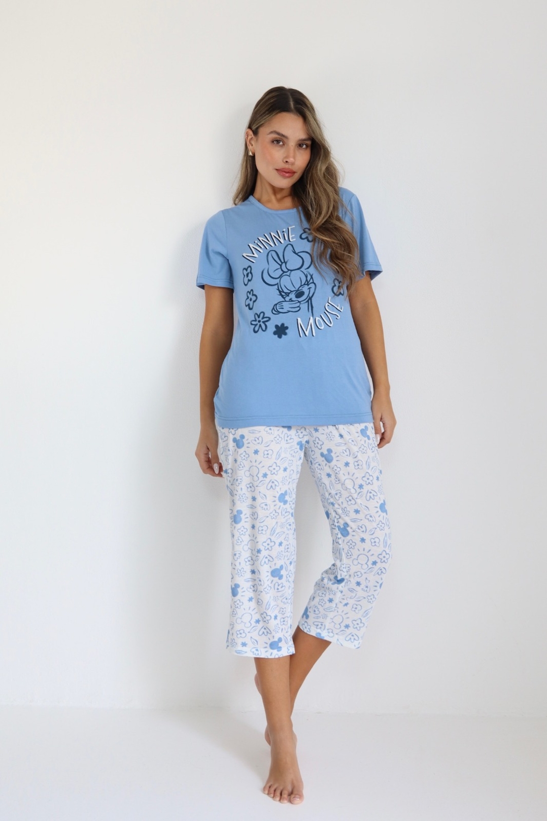 פיג'מה DELTA מכנס 7/8 קיץ 2XL-3XL נשים מיני מאוס תכלת