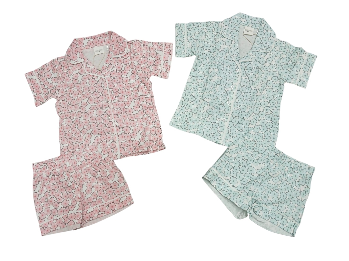 פיג'מה קיץ מכופתרת 2-12 בנות (תכלת/ורוד)