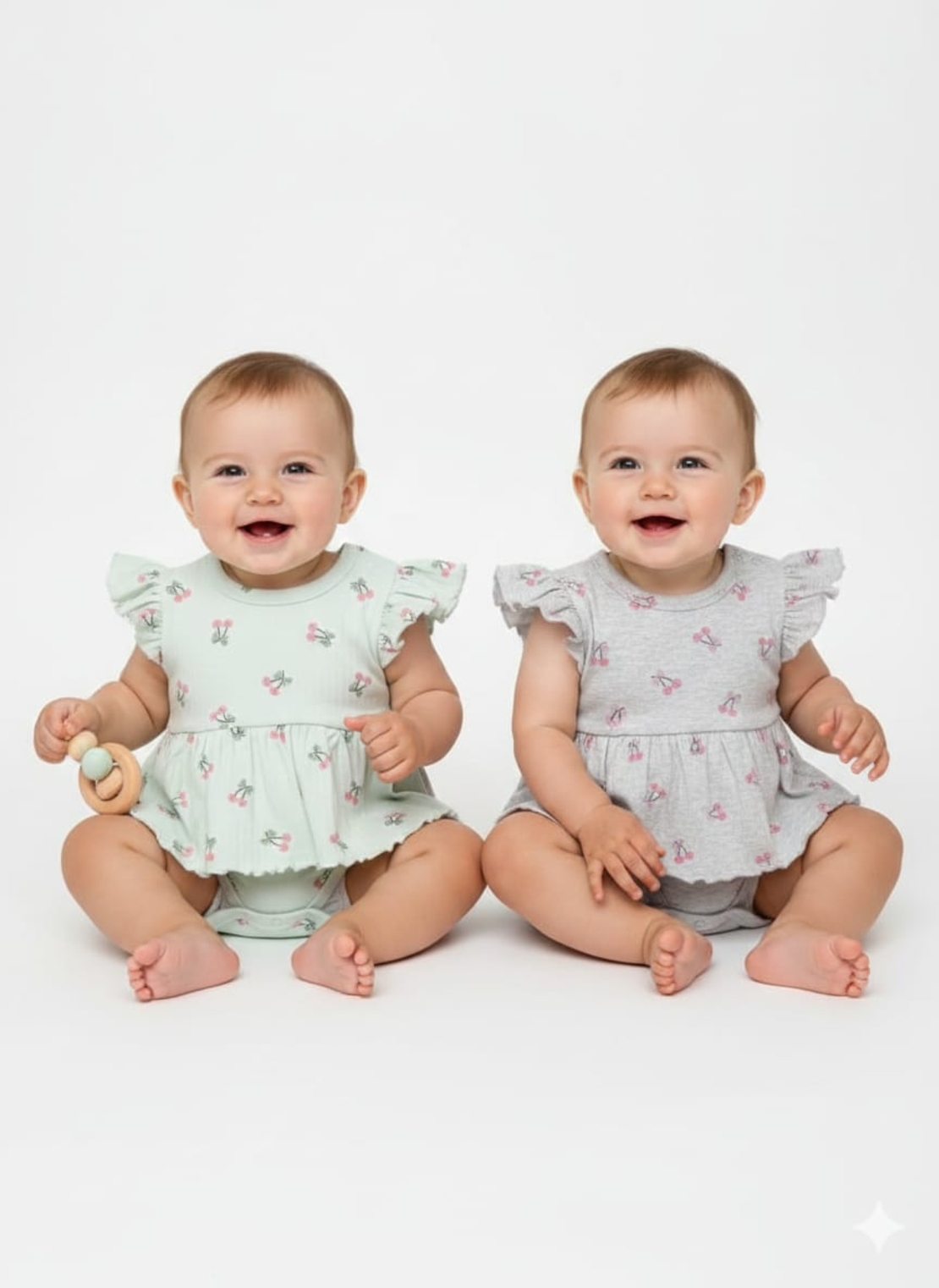 שמלה בגד גוף מדוגמת בד ריב 3-24M תינוקות בנות (לבן/מנטה/ורוד/אפור)