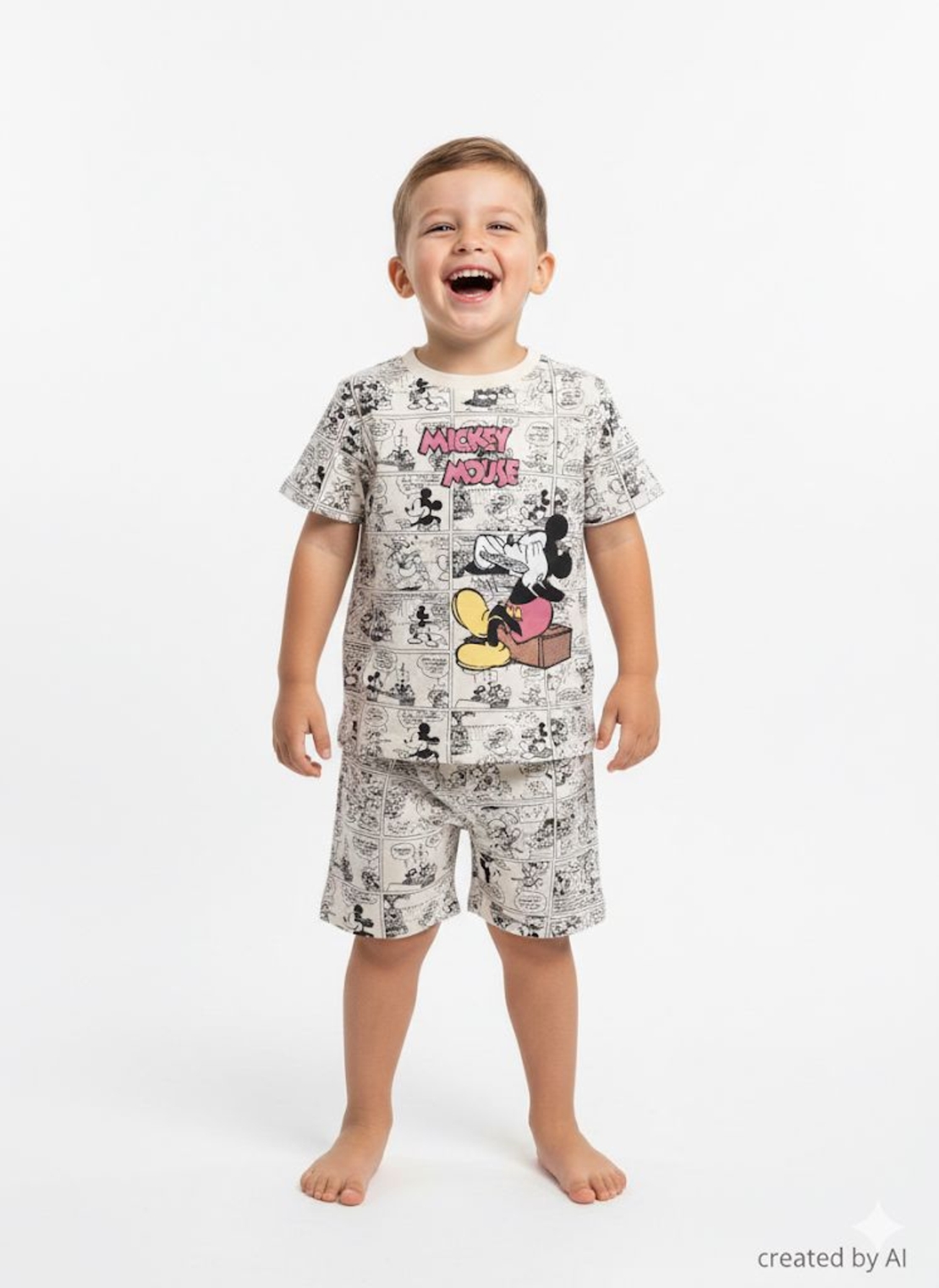 פיג'מה DELTA קיץ 2-10 בנים מיקי מאוס שמנת