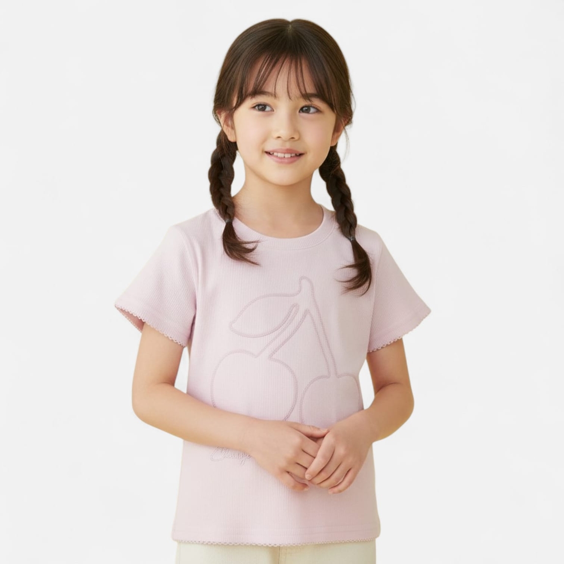 חולצה קיץ בד ריב מדוגמת 2-14 בנות (ורוד/צהוב)