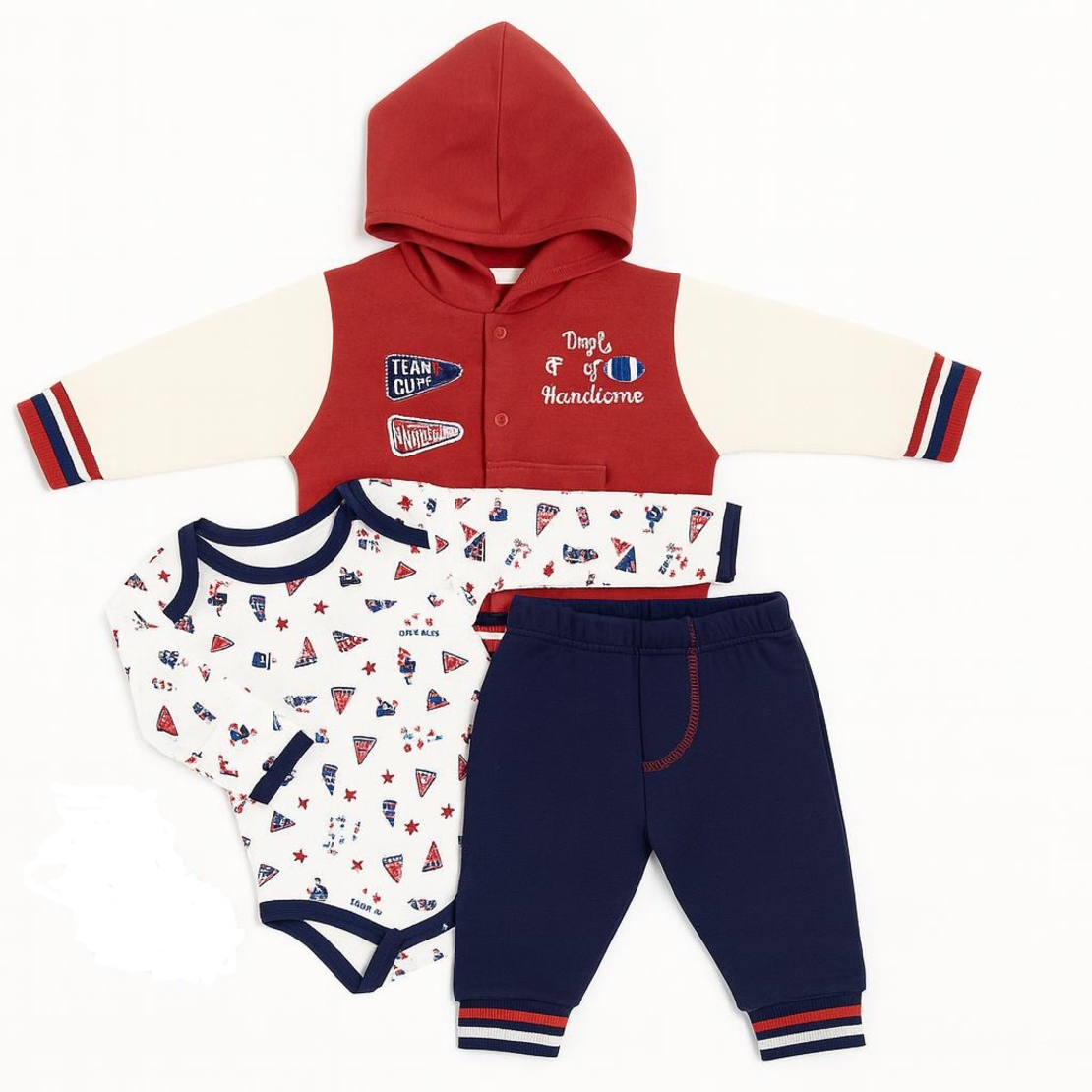 סט חליפה 3 חלקים 0-24M תינוקות בנים (אדום)