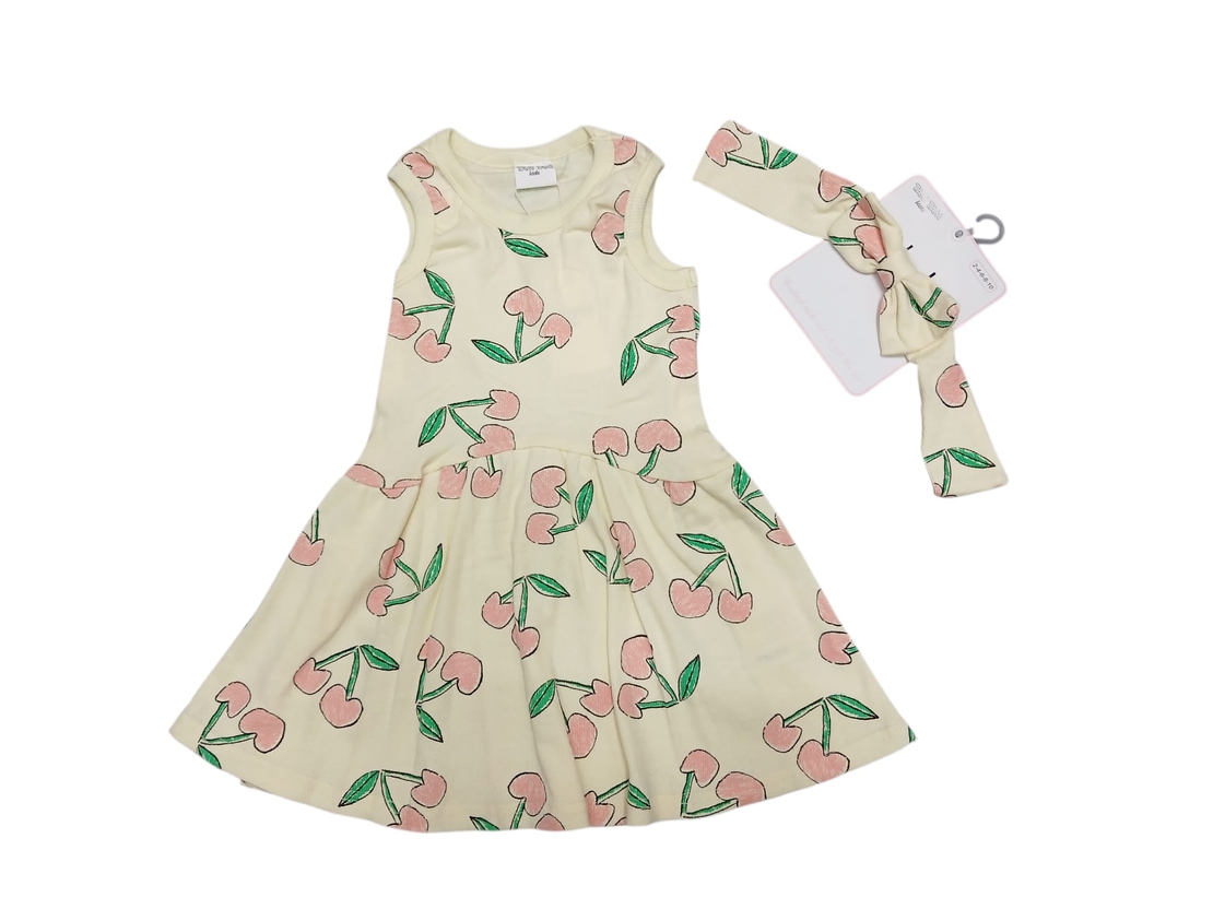 שמלה קיץ מדוגמת בד ריב 2-10 בנות (צהוב)