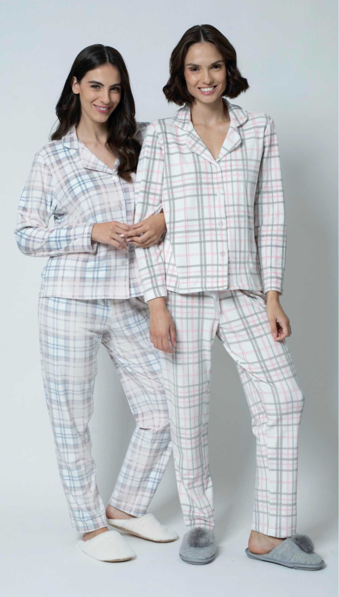 פיג'מה מכופתרת קטיפה S-XL נשים (ורוד עתיק/לבן)