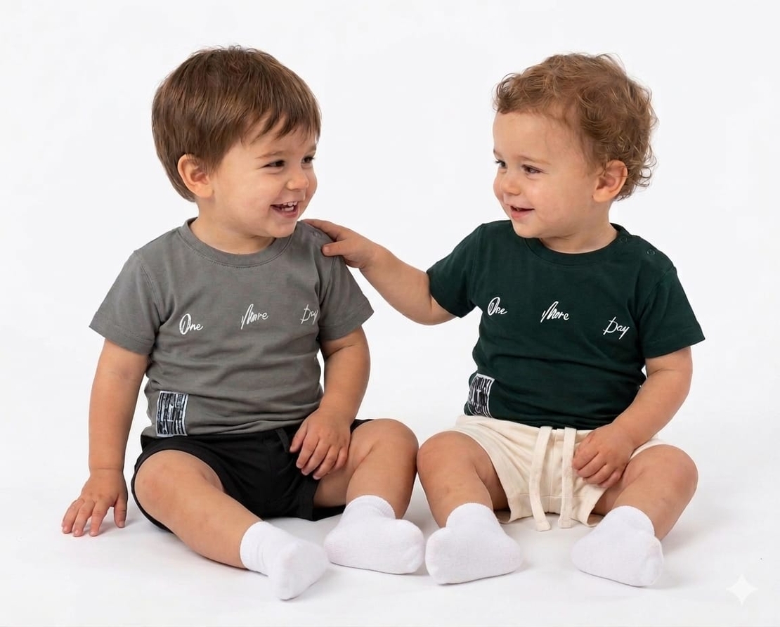חליפה קיץ מדוגמת 12-24M תינוקות בנים (ירוק/אפור)