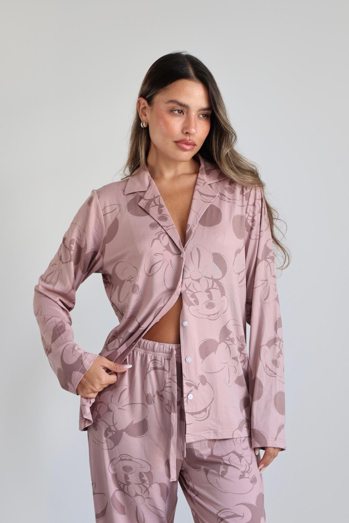 פיג'מה מעבר מכופתרת DELTA נשים S-XL מיני מאוס ורוד עתיק
