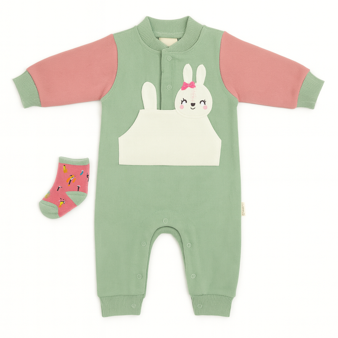 סט 2 חלקים אוברול וגרביים 0-9M תינוקות בנות (ירוק)