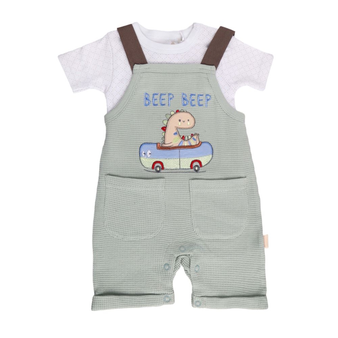 סט 2 חלקים אוברול וחולצה 0-12M תינוקות בנים (אפור/ירוק)