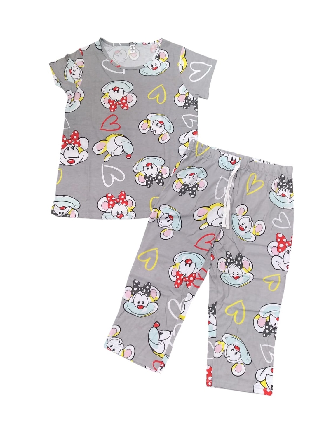 פיג'מה קיץ מכנס 7/8 מדוגמת S-XXL נשים (אפור)