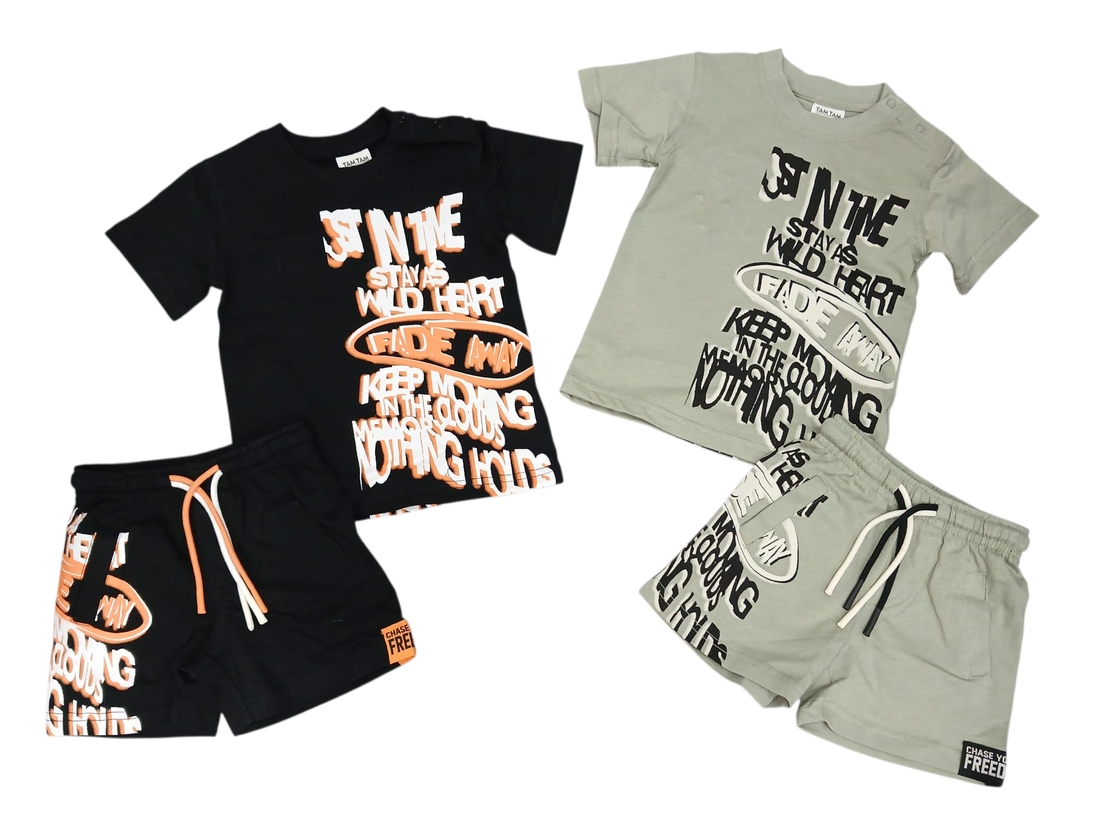 חליפה קיץ מדוגמת 12-24M תינוקות בנים (שחור/ירוק)