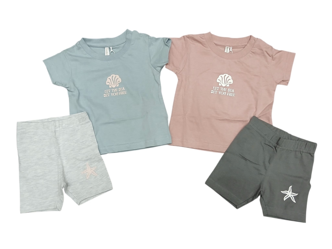 חליפה קיץ מדוגמת 6-24M תינוקות בנות (ורוד עתיק/תכלת)