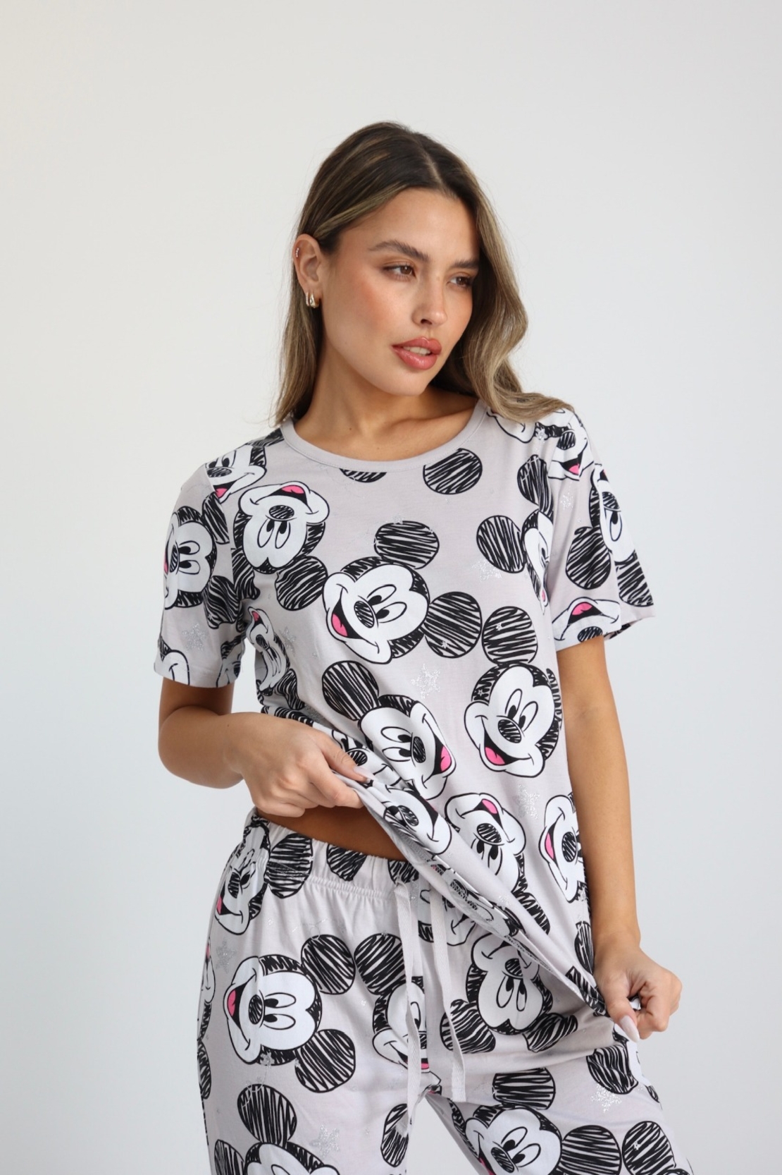 פיג'מה DELTA מכנס 7/8 קיץ S-XL נשים מיקי מאוס אפור בהיר