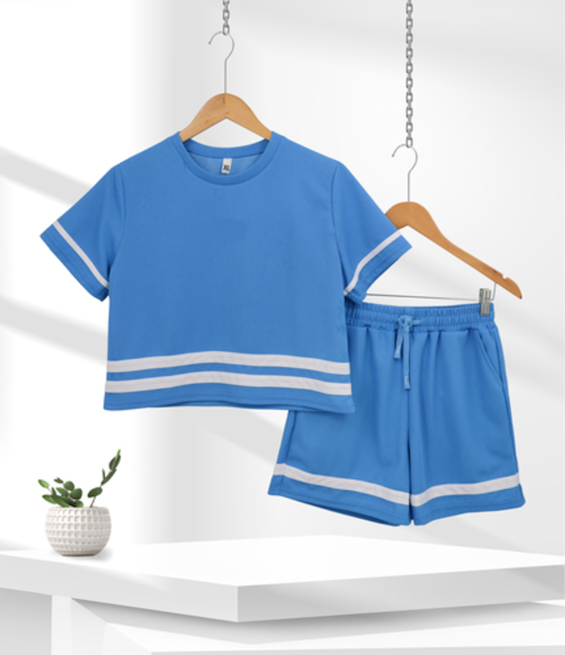 חליפה בד וופל מדוגמת S-XXL נשים (כחול)