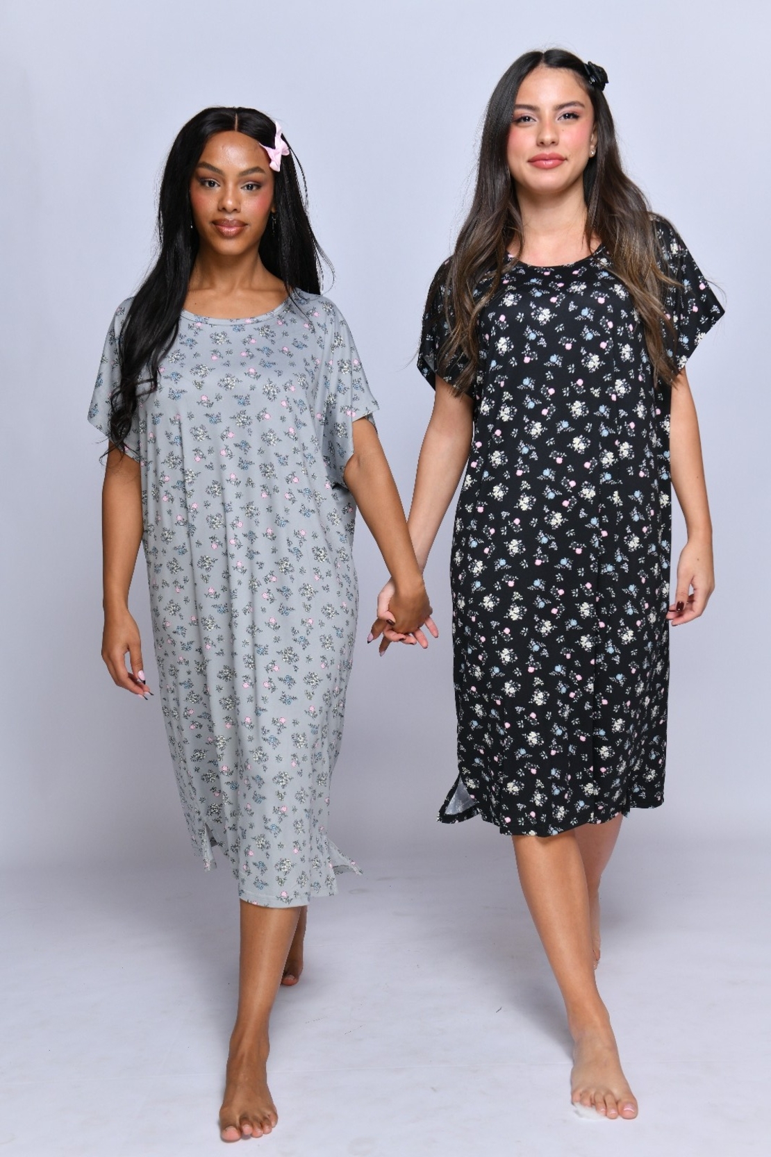 כותנת קיץ LAMBADA פרחים M-XXL נשים (אפור/שחור/ורוד)