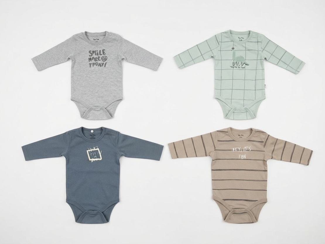 בגד גוף טאם טאם 0-24M תינוקות בנים (ירוק/כחול/אפור/אופוויט)