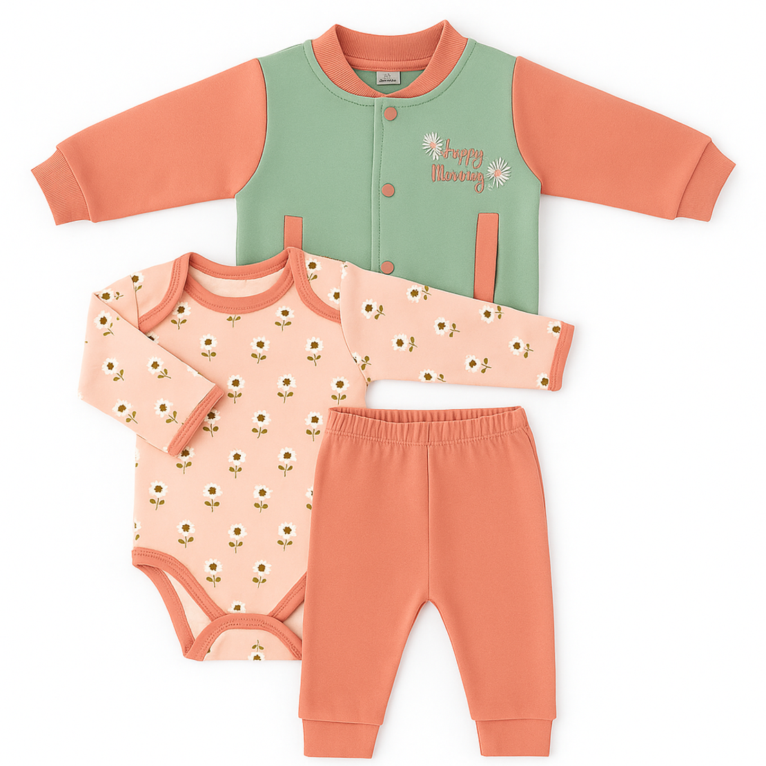 סט חליפה 3 חלקים 0-24M תינוקות בנות (ירוק)