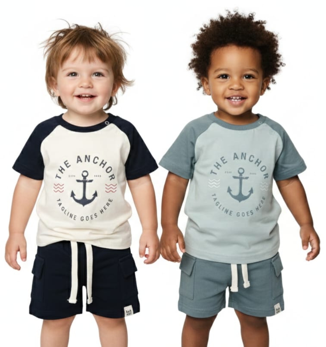 חליפה קיץ מדוגמת 6-24M תינוקות בנים (תכלת/לבן)