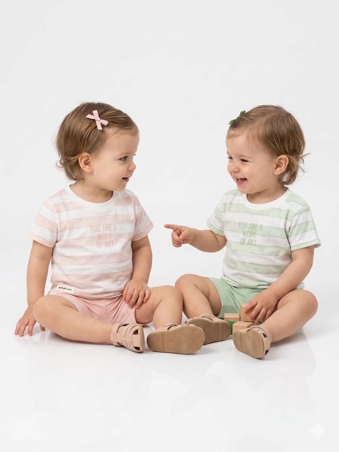 חליפה קיץ מדוגמת 12-24M תינוקות בנות (ירוק/כתום)