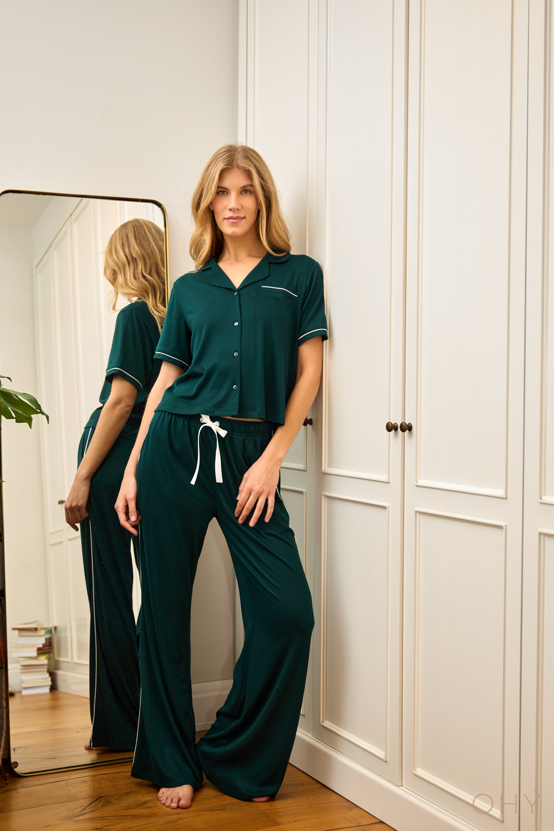 פיג'מה מכופתרת REPLAY שרוול קצר S-XXL נשים (ורוד/שחור/ירוק)